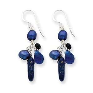   Blue Sandstone/Dark Blue Cultured Pearl Earrings   QE5544 Jewelry