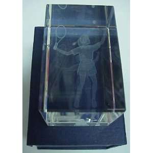  3D Crystal Laser Engraved Female Tennis Player Paperweight 