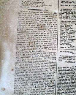   Manassas & Wilsons Creek reports Confederate 1861 Richmond Newspaper