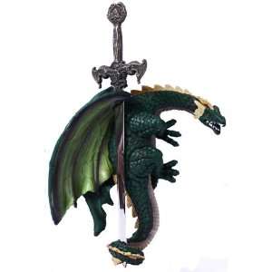  Green Poly Dragon with Letter Opener Sword, Wall 