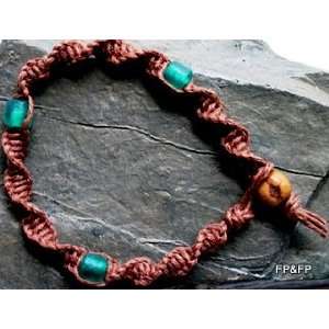   Brown Hemp Bracelet with Green Recycled Glass Beads: Everything Else