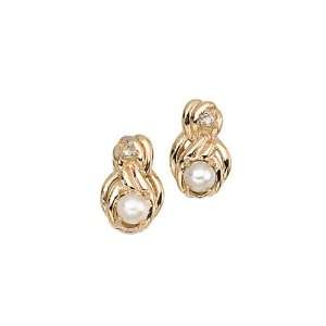  14K Yellow Gold 0.01 ct. Diamond and 5 x 3 MM Pearl 