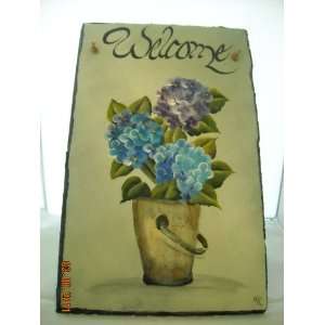 Welcome Flower Slate Exterior or Interior Wall Hanging New