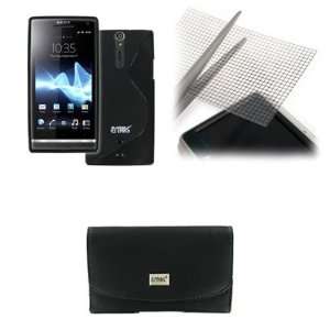  Xperia Arc HD Black Leather Case Pouch with Belt Clip and Belt Loops 
