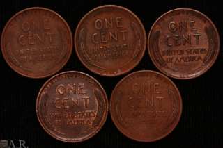 1909 VDB LINCOLN WHEAT CENT XF LOT ~ 5 COINS  
