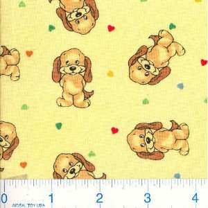 45 Wide Puppy Love Yellow Fabric By The Yard Arts 