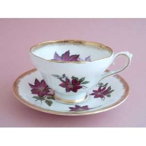  English Bone China Purple Floral Tea Cup & Saucer Kitchen 