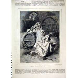   1879 Jolly Cellarer Man Drinking Barrels Antique Print
