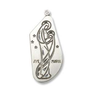 Sterling Silver Ave Maria Medal Pendant with 18 Sterling Silver Chain 