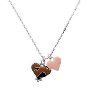   Tone Enamel Cheetah Print Heart and Pink Heart Charm Necklace Jewelry