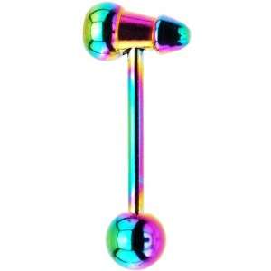  Rainbow Anodized Titanium Hammer Barbell Tongue Ring 