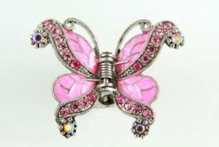 NEW PINK GENUINE CRYSTALS BUTTERFLY HAIR CLAW CLAMP CLIP  