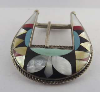 Vintage Sterling Silver Indian Inlayed Turquoise Belt Buckle & Holders 