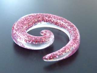 Piercing Ohr Expander Dehnung Spirale Rosa Gitzer Acryl Kunststoff 