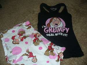 Grumpy Seven Dwarfs Disney Womens Juniors Sleep Tank Top Shorts PJs 