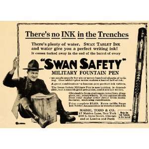 com 1918 Ad Swan Military Fountain Ink Pen WWI Mabie Todd   Original 
