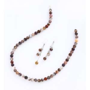  AA Grade 8mm Faceted Round Botswana Agate Necklace Earring 