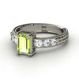 Emerald Isle Ring, Emerald Cut Peridot Sterling Silver Ring with White 