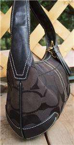 COACH CC signature black leather canvas hobo purse bag +Hang tag 
