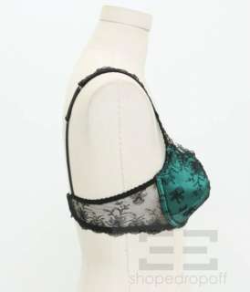 Sarrieri & Chantelle 3pc Black & Green Lace Jeweled Bra Set Size 