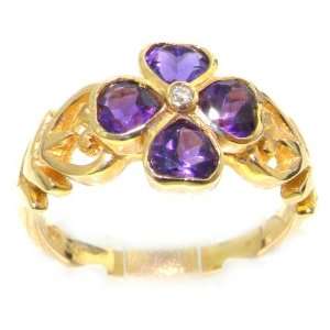   Large Diamond & Heart Shape Amethyst Shamrock Ring  Size 6.5: Jewelry