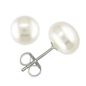   mm White Freshwater Pearl Earrings, Sterling Silver Setting: Jewelry
