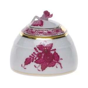   Chinese Bouquet Raspberry Honey Pot With Rose Lid