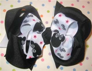 zebra minnie mouse chunky double loop layered hairbow
