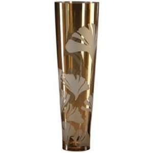  Amber Ginko Leaf 19 3/4 High Art Glass Vase