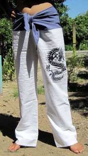 Indian Tie Style Yoga Pants Fire Dragon Art White sz M  