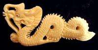 Vintage HAND CARVED Faux Ivory DRAGON Pin w/Original Card  
