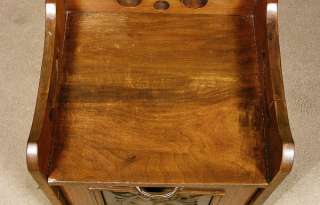 ANTIQUE English SOLID WALNUT COAL BOX Cabinet w/ Brass Artwork c1899 