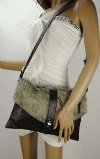 Womens Winter Faux Fur Handbag Shoulder PU Flap Hobo Bag Trendy Purse 