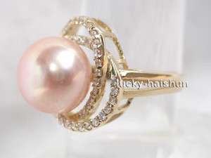 AAA pink freshwater pearls Rings 14KT gold 15mm  