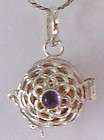 silver amethyst harmony ball chime pendant necklace expedited shipping 