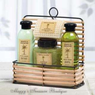 an engaging gift basket containing exotically scented bath products 