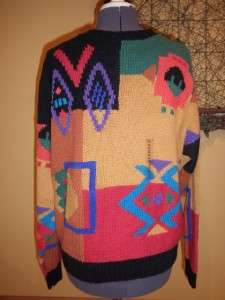 1980s Field Gear geometric multi color crew neck sweater NWT ramie 