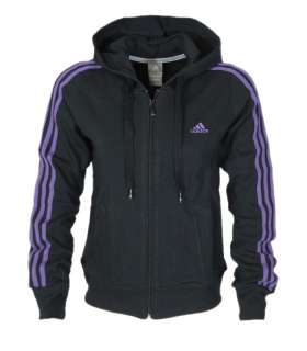 Adidas Damen 3S Hood Sweatshirt Jacke Schwarz Lila Kapuze Sweatjacke 