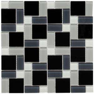 Merola Tile Spectrum Block Black and White 12 in. x 12 in. Mosaic 