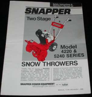 SNAPPER Operators Manual 4220 5240 Snow Throwers  