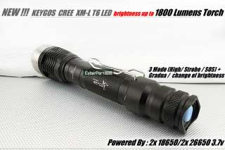 1800 Lumens CREE XM L XML T6 LED Flashlight Torch KEYGOS M13+2x 18650 