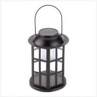 OUTDOOR SOLAR POWERED CARRIAGE LANTERN IRON AND GLASS  