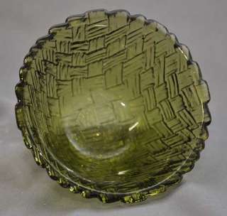 Vintage Indiana Glass Basket Weave Bowl Green  