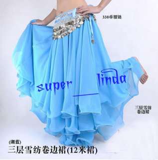 New Belly Dance Costume Three layers skirt 9 color Blue  