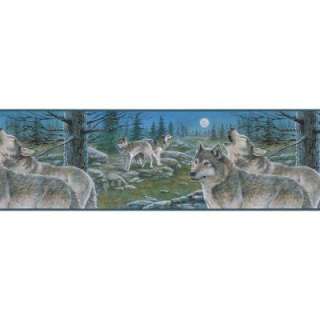 The Wallpaper Company 9 in X 15 Ft Blue Scenic Wolves Border WC1282563 