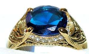 Mens 8c Sapphire & Topaz 18k Gold Overlay Ring  