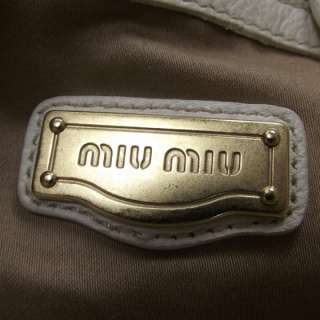 MIU MIU Leather Gathered Tote Bag Purse Satchel Ivory  