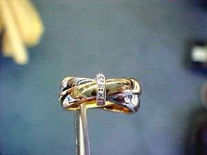 18k yg wg double band diamond ring hallmark Milor 750  