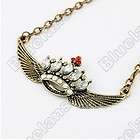 Vintage Beautiful Diamante studd​ed Crown Angel Wings Necklace 6150