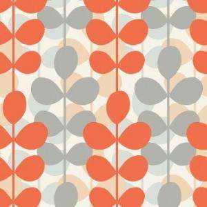   in x 10 in Orange and Grey Retro Modern Leaf Stripe Wallpaper Sample